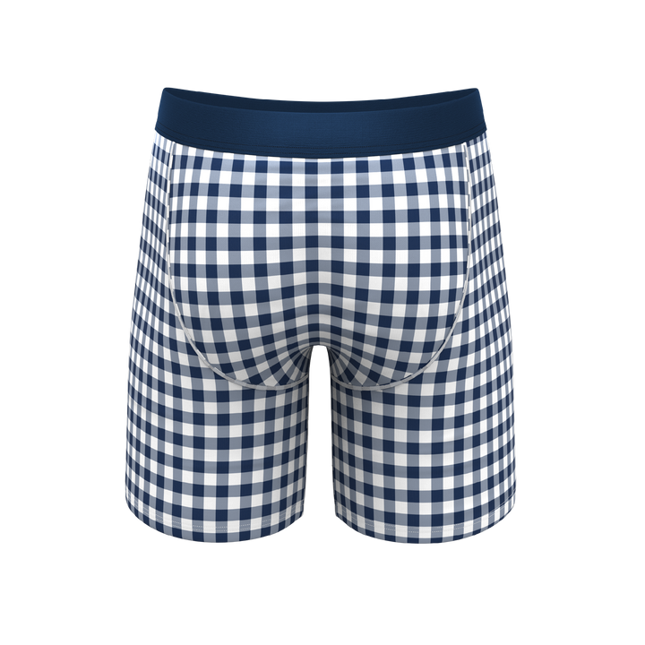 Shinesty "Mad For Plaid" Navy Gingham Long Leg Ball Hammock® Pouch Underwear