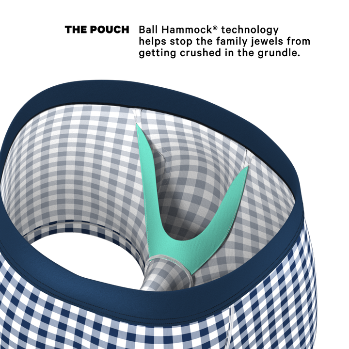 The Mad For Plaid: Navy Gingham Trunks with Ball Hammock® Pouch Underwear