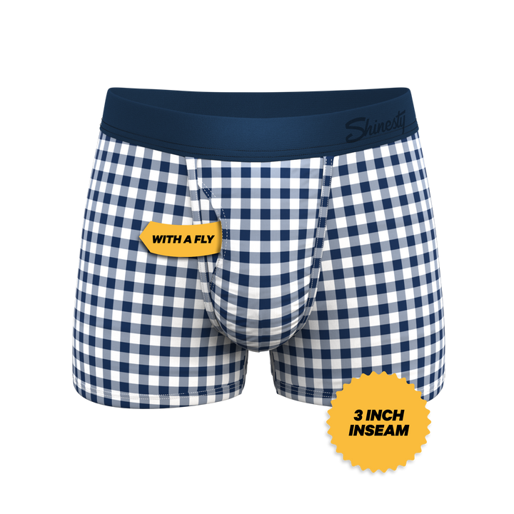 The Mad For Plaid: Navy Gingham Trunks with Ball Hammock® Pouch Underwear