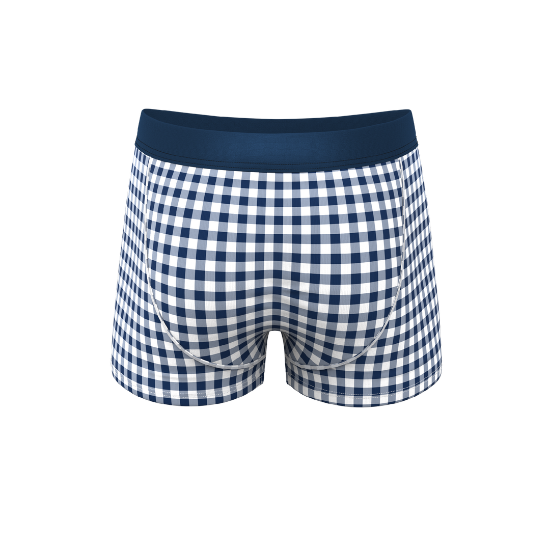 The Mad For Plaid: Navy Gingham Trunks with Ball Hammock® Pouch Underwear