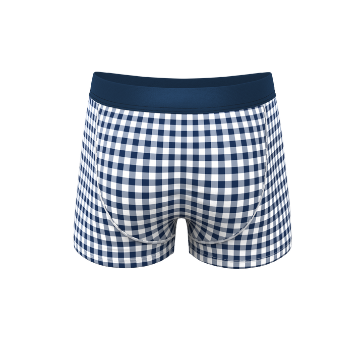 The Mad For Plaid: Navy Gingham Trunks with Ball Hammock® Pouch Underwear