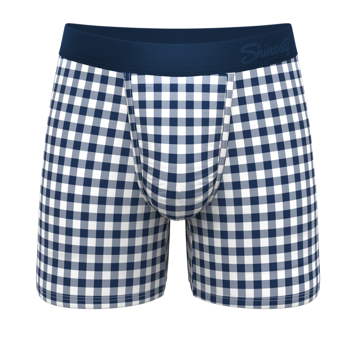 Shinesty "Mad For Plaid" Navy Gingham Ball Hammock® Pouch Underwear Boxer Briefs