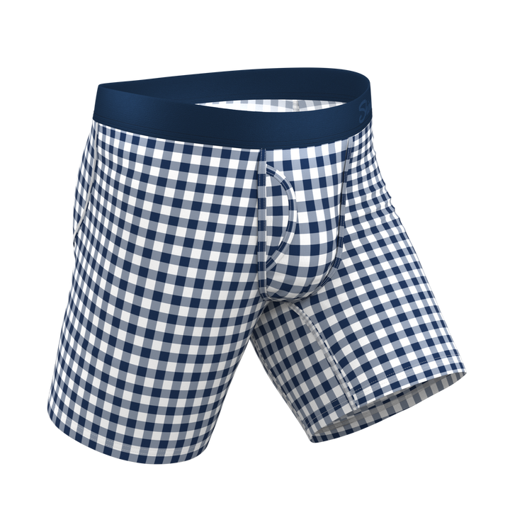 Shinesty "Mad For Plaid" Navy Gingham Long Leg Ball Hammock® Pouch Underwear