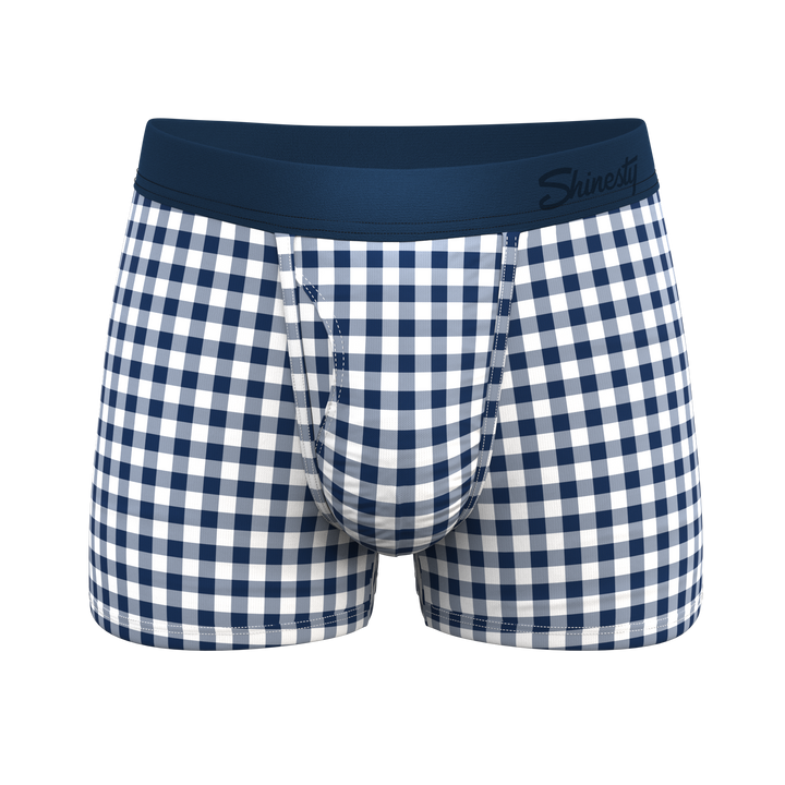 The Mad For Plaid: Navy Gingham Trunks with Ball Hammock® Pouch Underwear