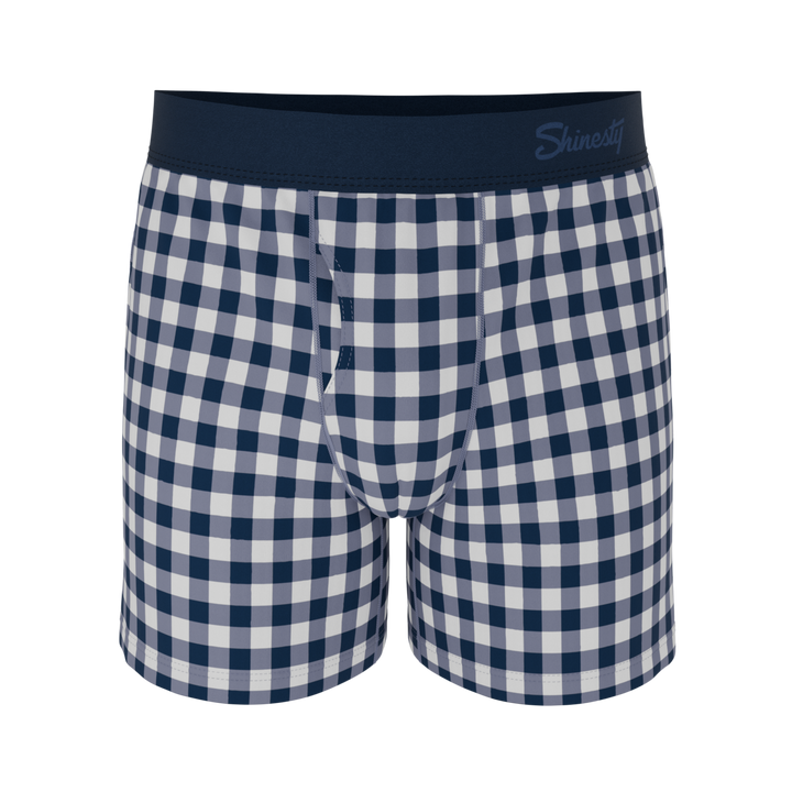 Shinesty "The Mad for Plaid" Navy Gingham Loose-Fit Boxers (Button Fly)