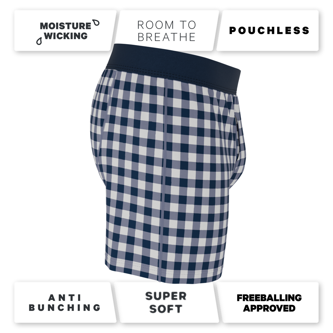 Shinesty "The Mad for Plaid" Navy Gingham Loose-Fit Boxers (Button Fly)