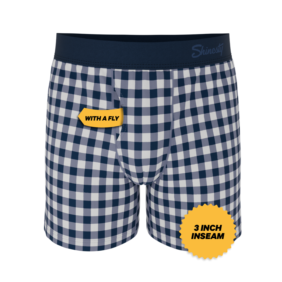 Shinesty "The Mad for Plaid" Navy Gingham Loose-Fit Boxers (Button Fly)