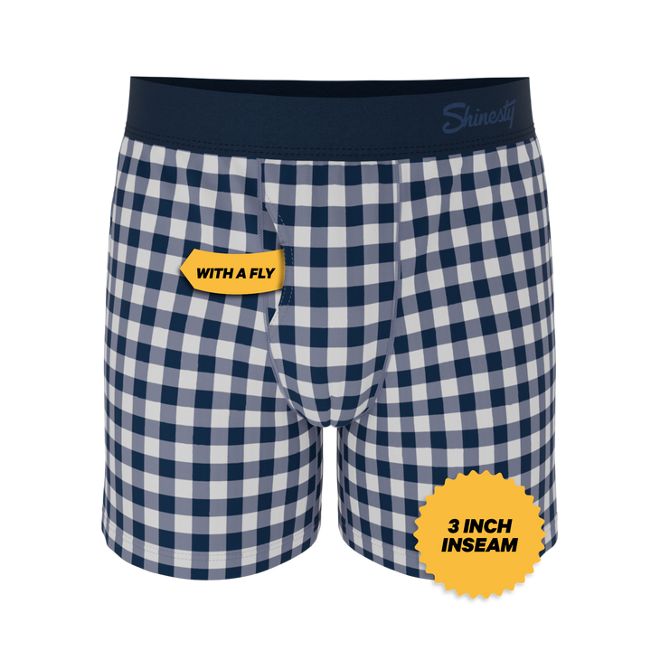 Shinesty "The Mad for Plaid" Navy Gingham Loose-Fit Boxers (Button Fly)