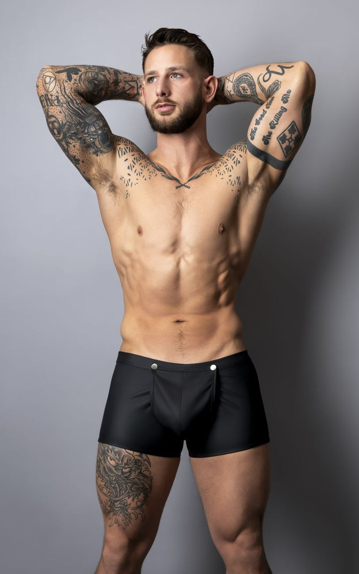 Male Power Oh Snap Snap Off Short in Black – men's trunks