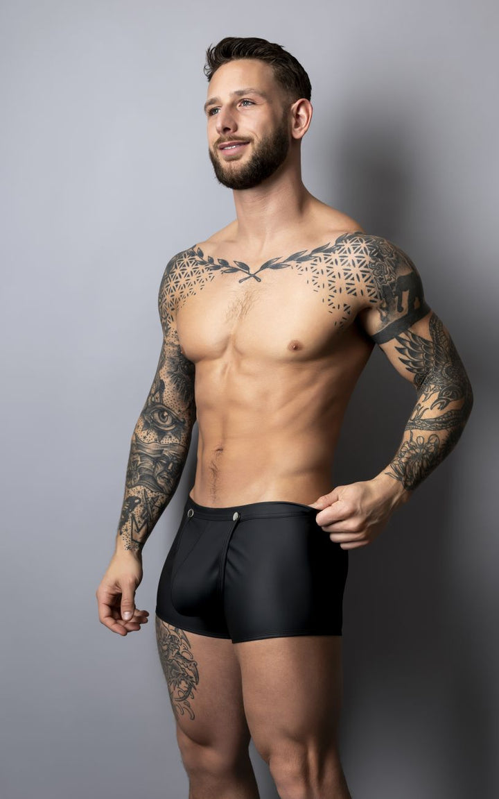 Male Power Oh Snap Snap Off Short in Black – men's trunks