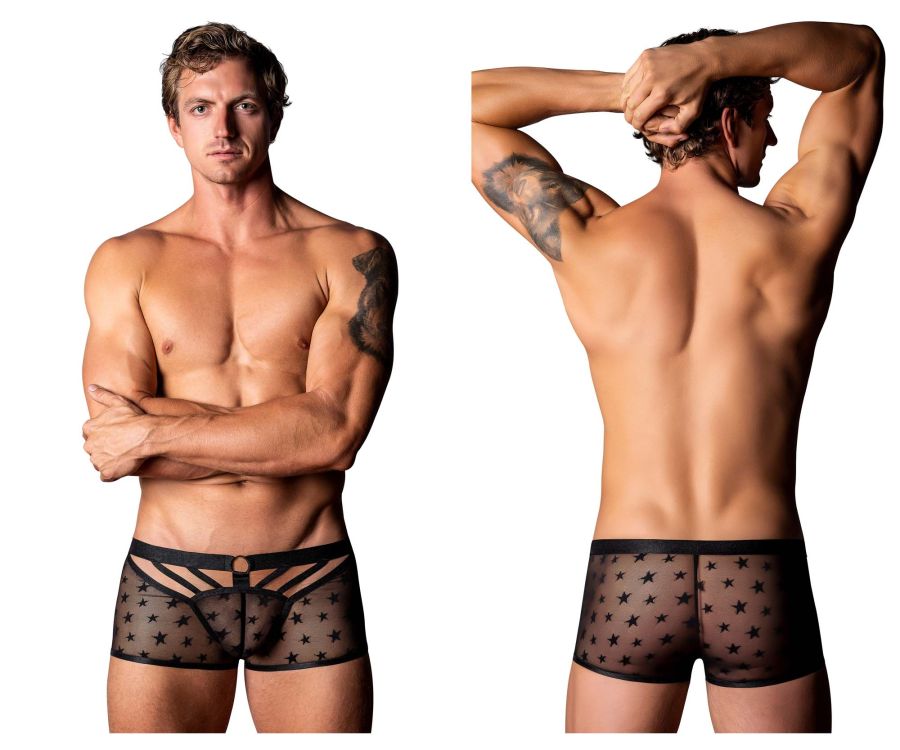 Male Power Love Star Short with Ring in Black – men's trunks