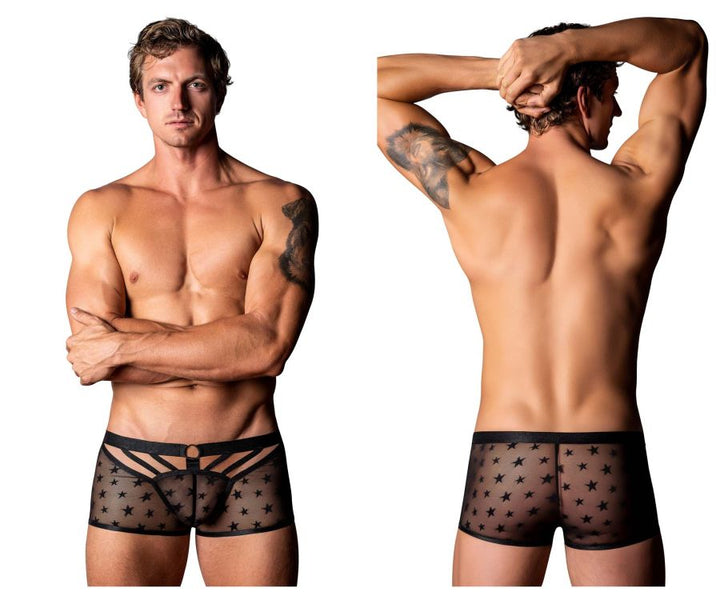 Male Power Love Star Short with Ring in Black – men's trunks