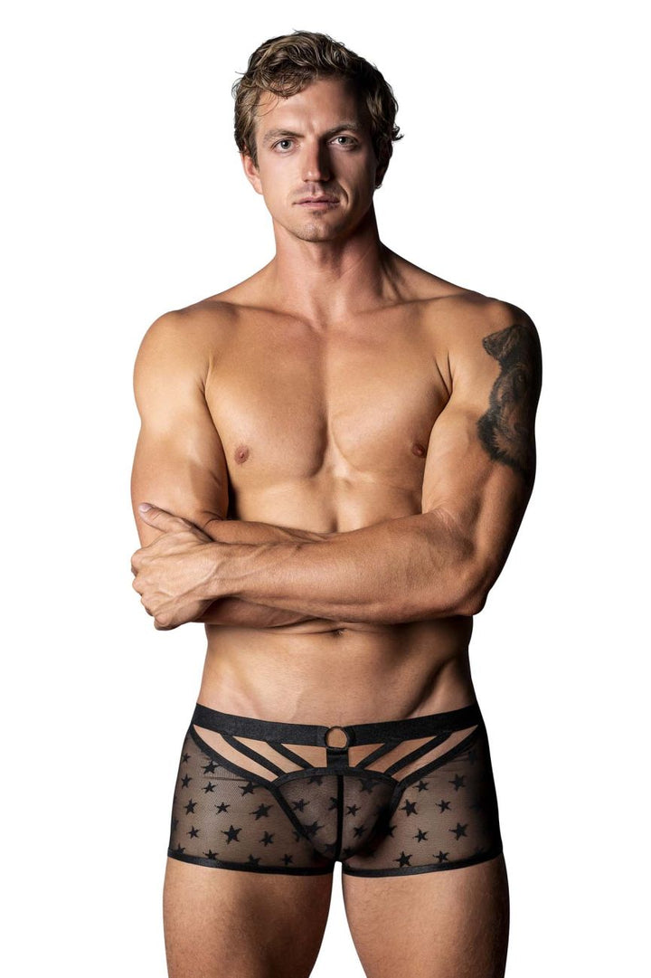Male Power Love Star Short with Ring in Black – men's trunks