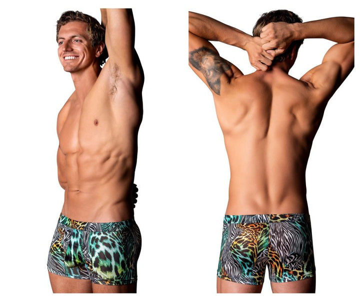 Male Power Go Wild Uplift Mini Short in Multi Animal Print – men's trunks