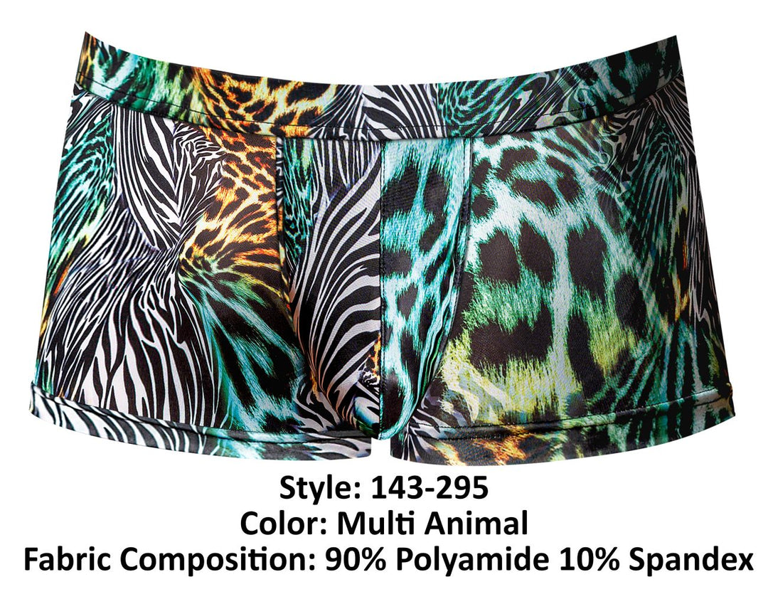 Male Power Go Wild Uplift Mini Short in Multi Animal Print – men's trunks