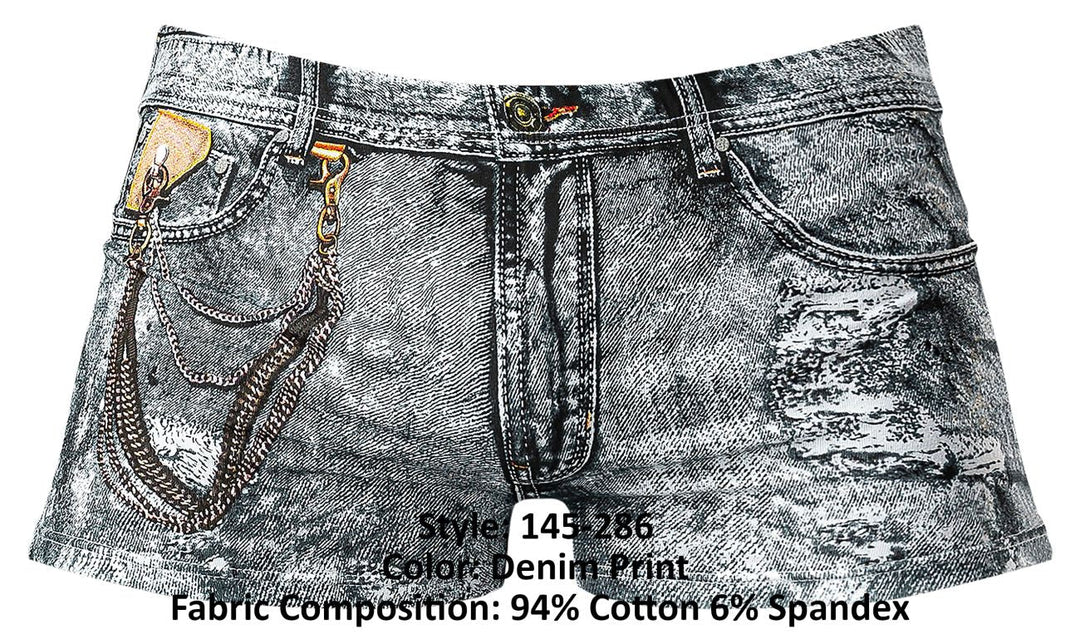 Male Power 145-286 Dirty Denim Mini Short Men's Trunk Underwear in Denim Print – men's trunks
