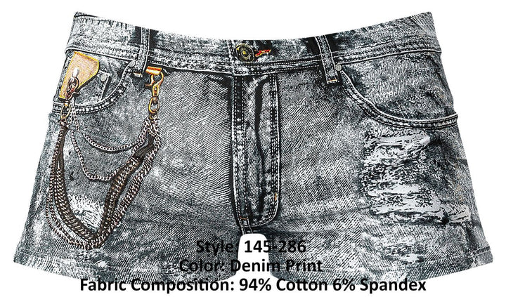 Male Power 145-286 Dirty Denim Mini Short Men's Trunk Underwear in Denim Print – men's trunks