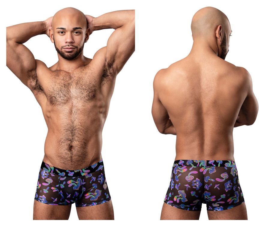 Male Power 145-294 Hazy Dayz men's mushroom print mesh pouch short – transparent novelty underwear