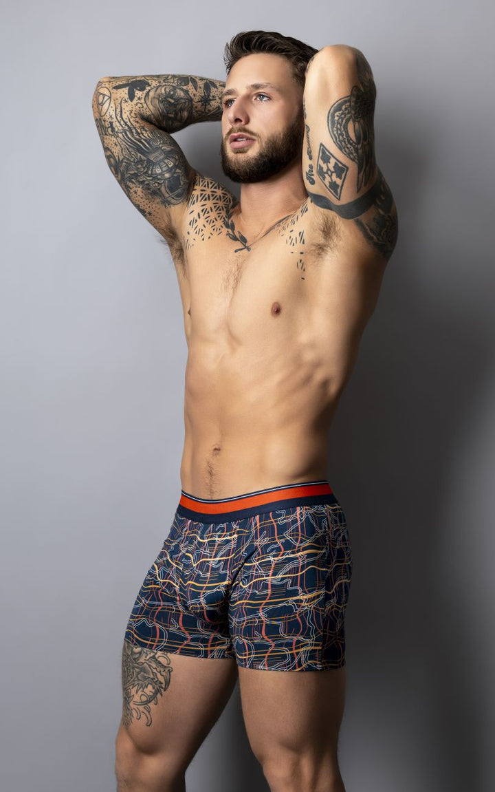 Male Power Soo Cumfy Boxer Brief in Navy/Orange – men's trunks
