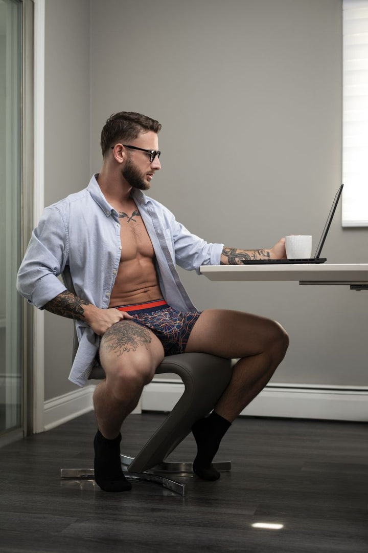 Male Power Soo Cumfy Boxer Brief in Navy/Orange – men's trunks