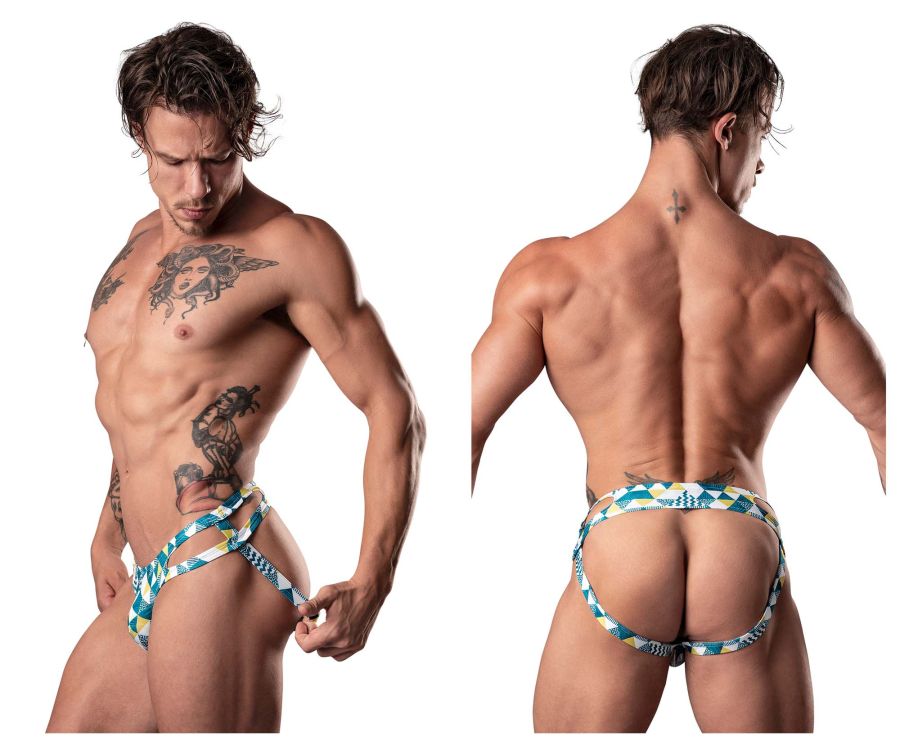 Male Power Cut It Out Cut Out Moonshine in Blue/Green/White – men's jockstraps