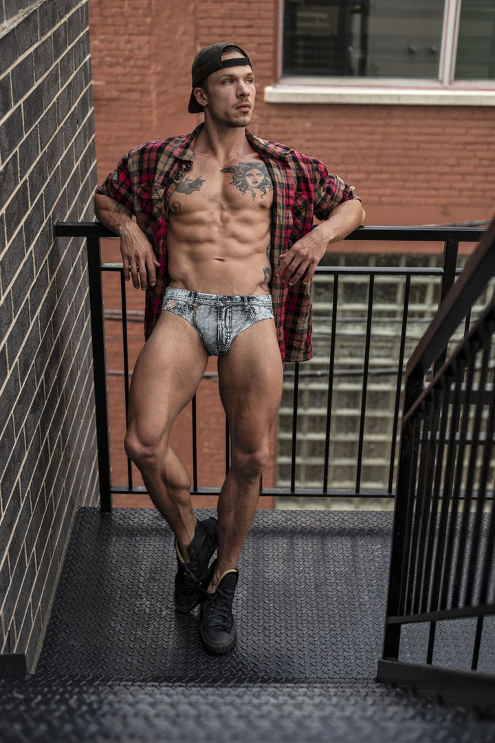 Male Power 486-286 Dirty Denim Men's Bikini Brief in Denim Print – men's briefs