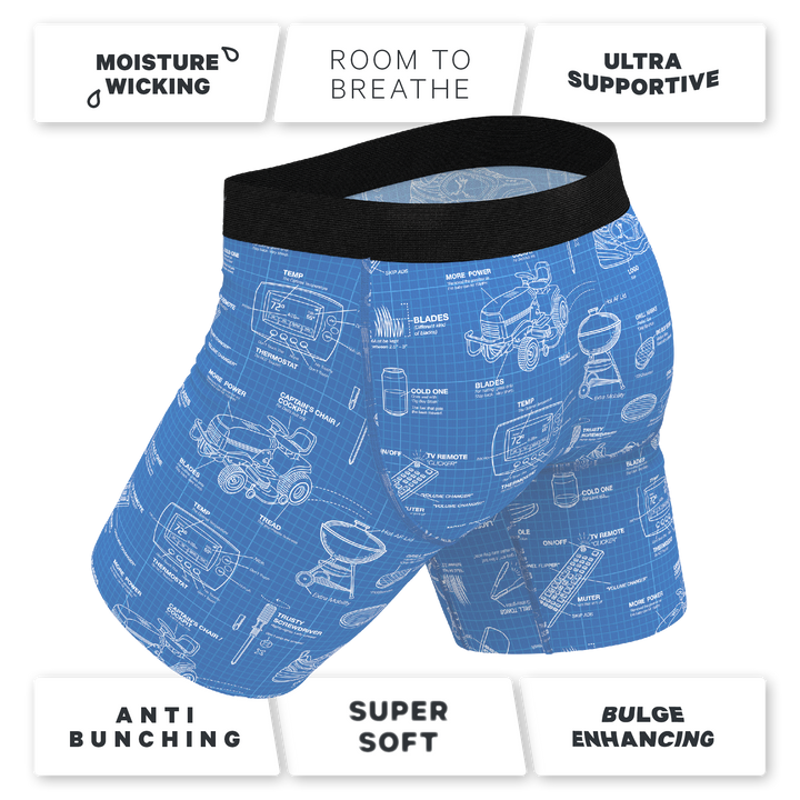 Shinesty "The Man With A Plan" Blueprint Long Leg Ball Hammock® Pouch Underwear With Fly