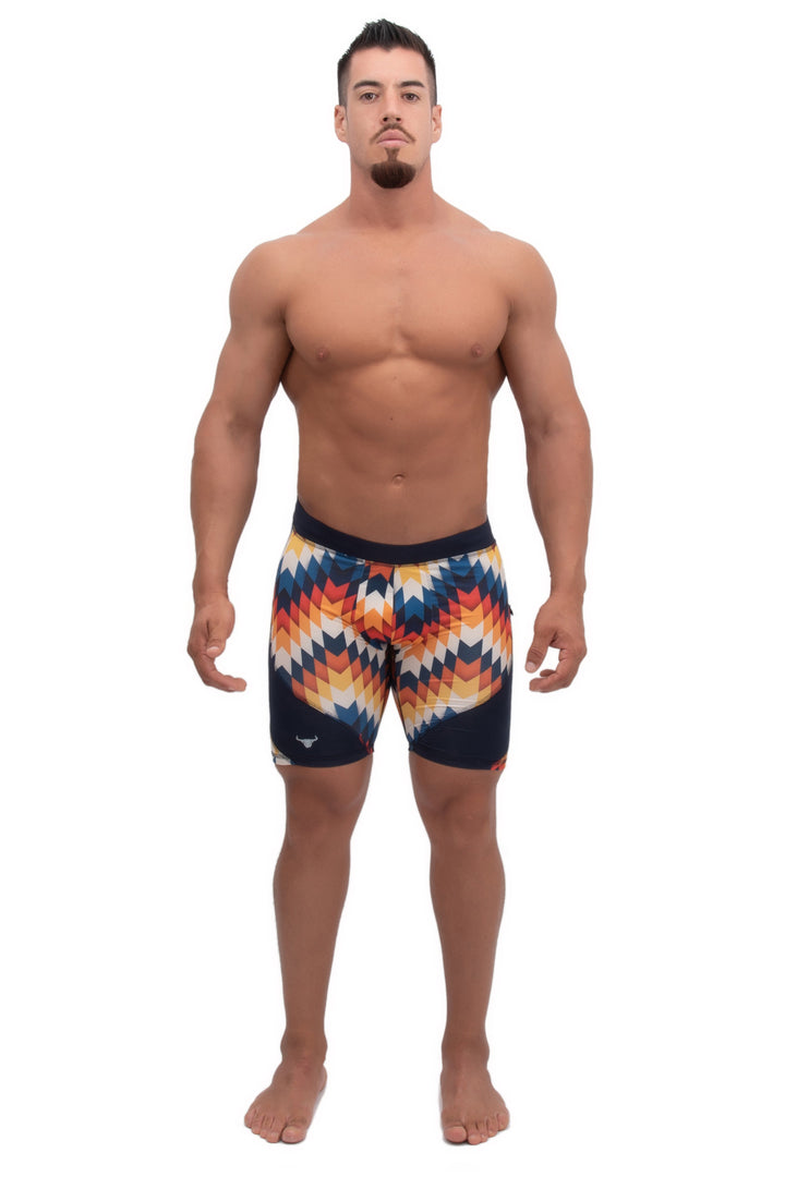 Matador Meggings Arrow men's compression shorts – bold print squat-proof hybrid shorts
