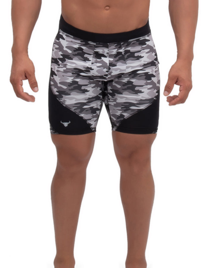 Matador Meggings Gray Camo men's compression shorts – urban camo squat-proof hybrid shorts
