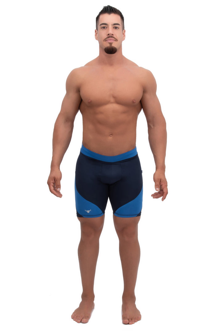 Matador Meggings Navy/Blue men's compression shorts – two-tone navy squat-proof hybrid shorts