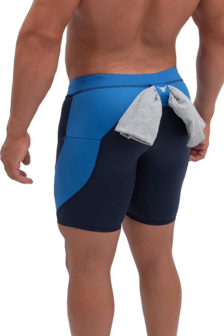 Matador Meggings Navy/Blue men's compression shorts – two-tone navy squat-proof hybrid shorts