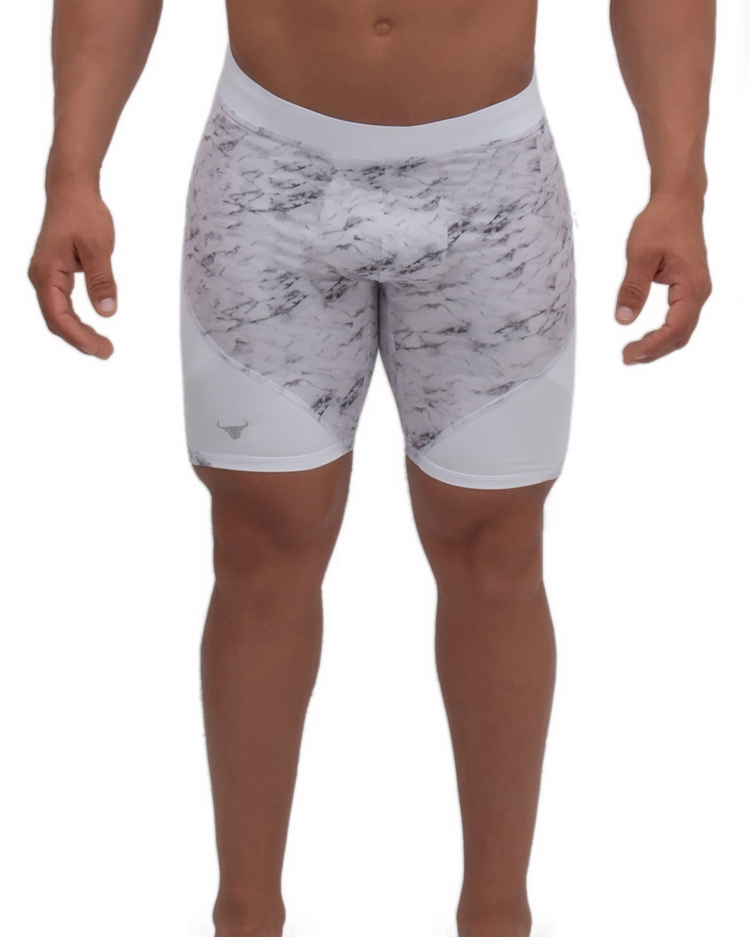 Matador Meggings Marble men's compression shorts – white marble print squat-proof hybrid shorts