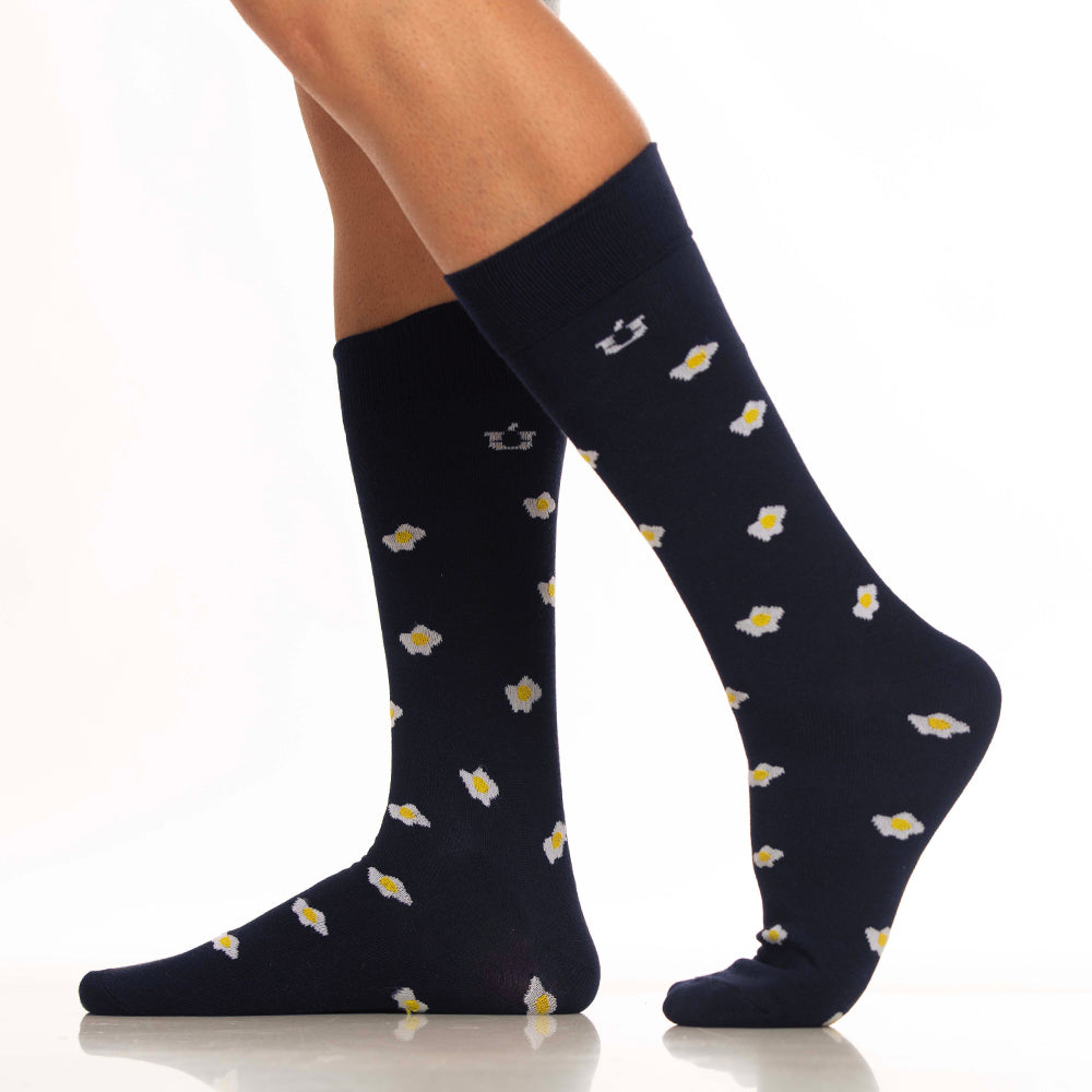 Mundo Unico Men's Casual Fried Egg Socks in Navy Blue