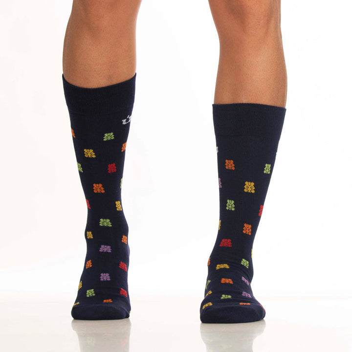 Mundo Unico men's blue modal casual socks Osito with gummy bear miniprint – front view