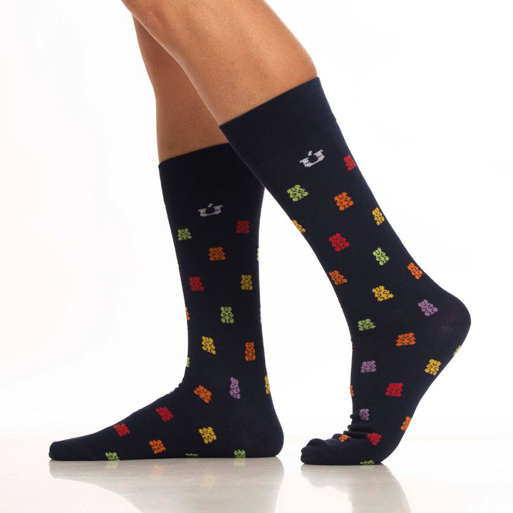 Mundo Unico men's blue modal casual socks Osito with gummy bear miniprint – back view