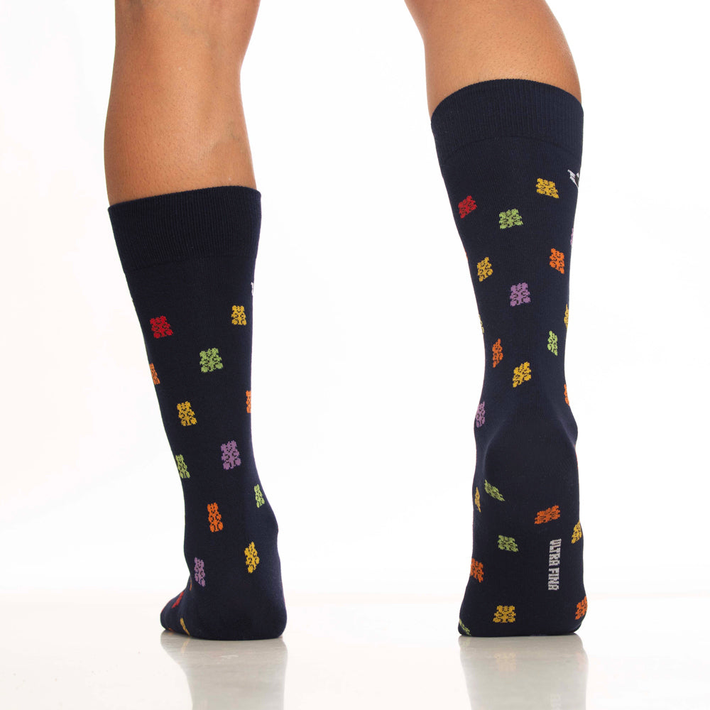 Mundo Unico men's blue modal casual socks Osito with gummy bear miniprint – side view