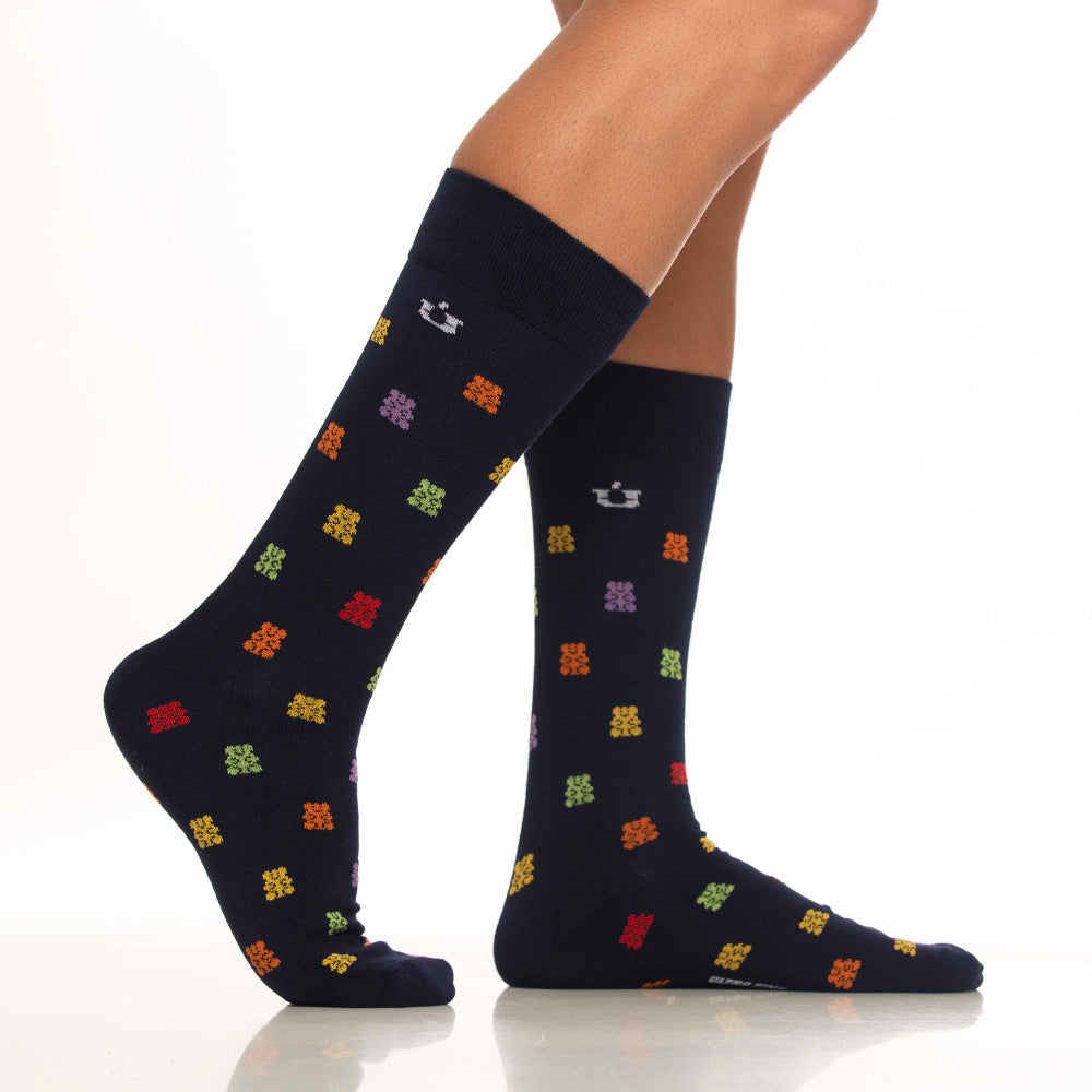 Mundo Unico men's blue modal casual socks Osito with gummy bear miniprint – detail view