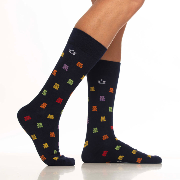 Mundo Unico men's blue modal casual socks Osito with gummy bear miniprint – detail view