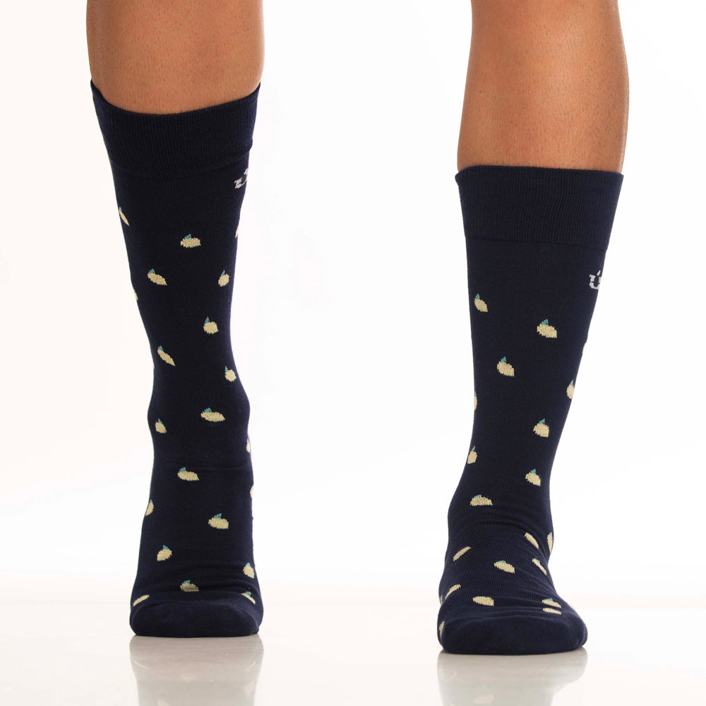 Mundo Unico men's blue modal casual socks Lemon with lemon miniprint – front view
