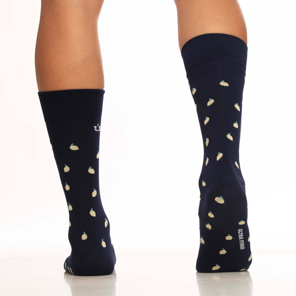 Mundo Unico men's blue modal casual socks Lemon with lemon miniprint – side view