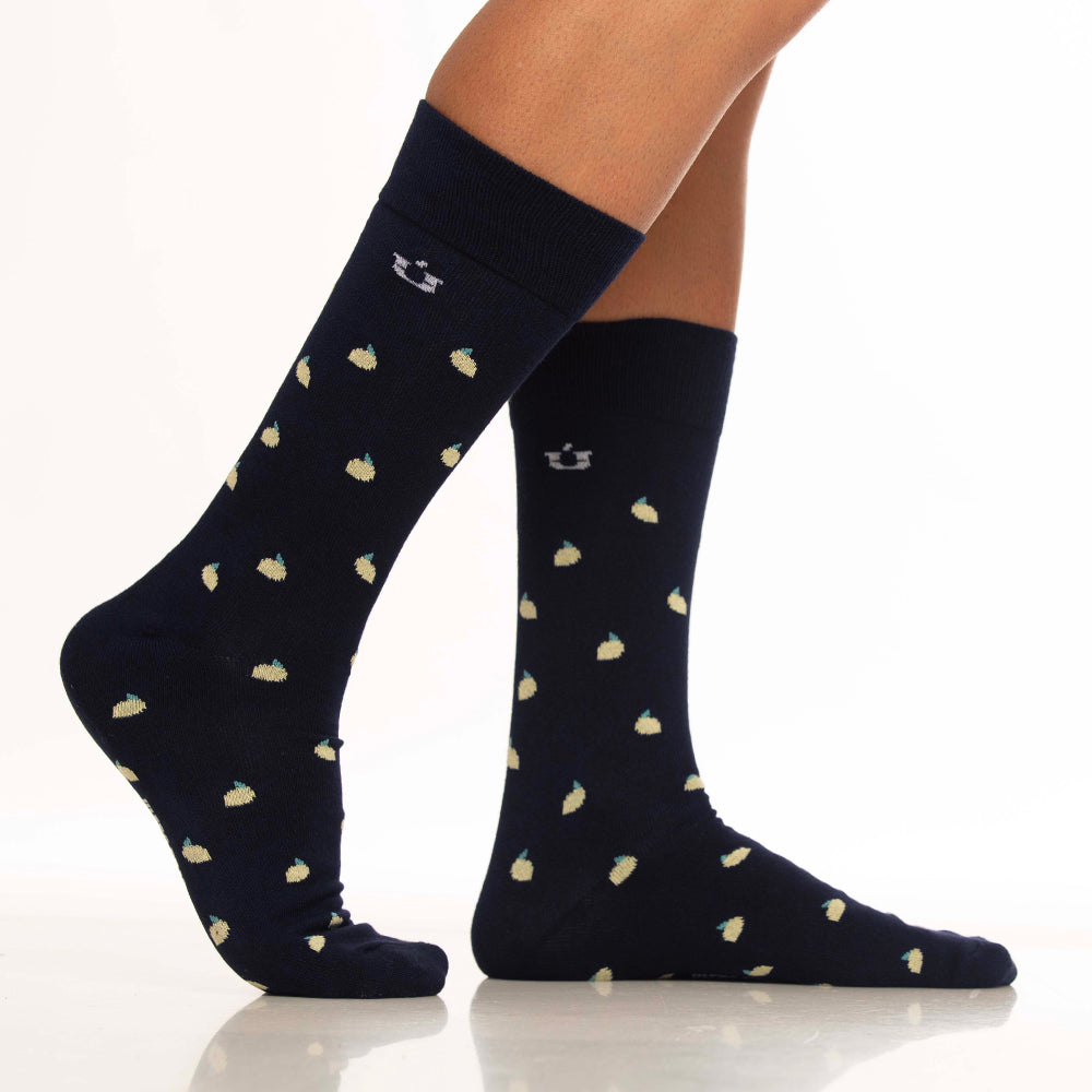 Mundo Unico men's blue modal casual socks Lemon with lemon miniprint – detail view