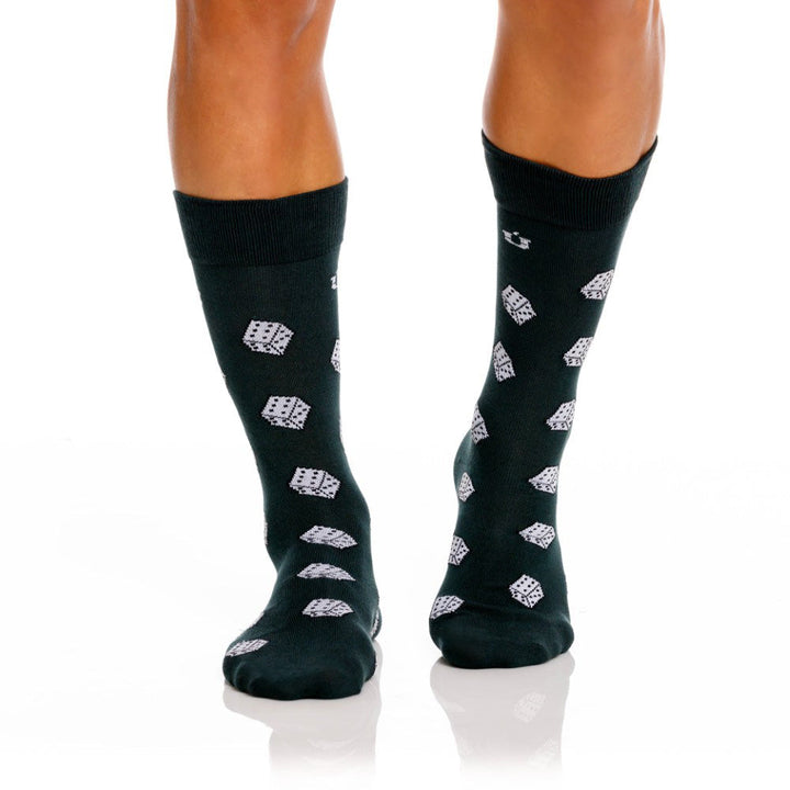 Mundo Unico men's dark green modal casual socks Acaso with dice print – front view