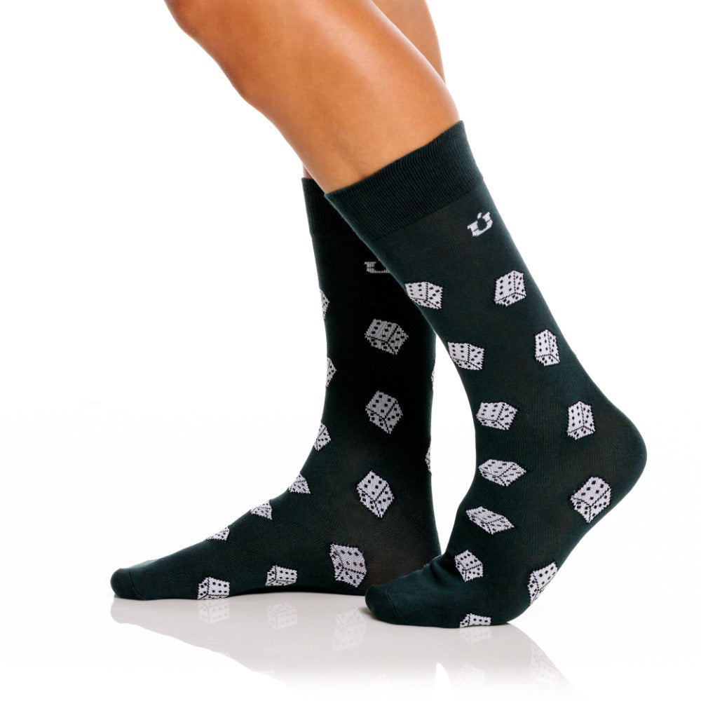 Mundo Unico men's dark green modal casual socks Acaso with dice print – back view