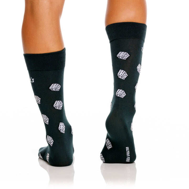 Mundo Unico men's dark green modal casual socks Acaso with dice print – side view