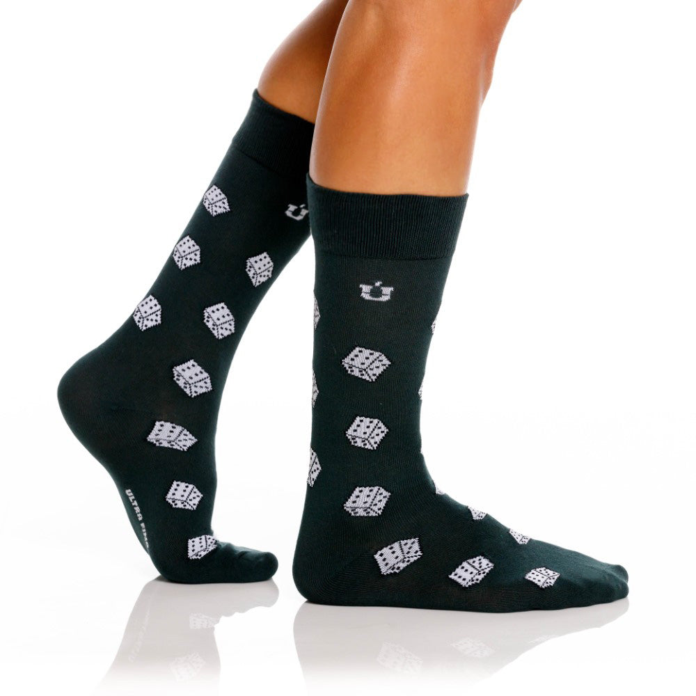 Mundo Unico men's dark green modal casual socks Acaso with dice print – detail view
