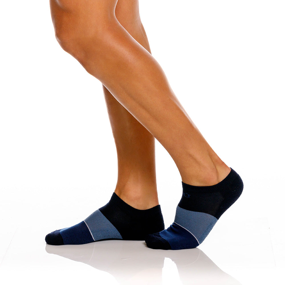 Mundo Unico men's blue terry color block cotton heel tab socks Cicuta – back view
