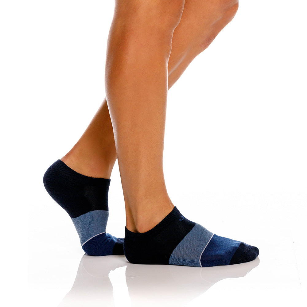 Mundo Unico men's blue terry color block cotton heel tab socks Cicuta – detail view