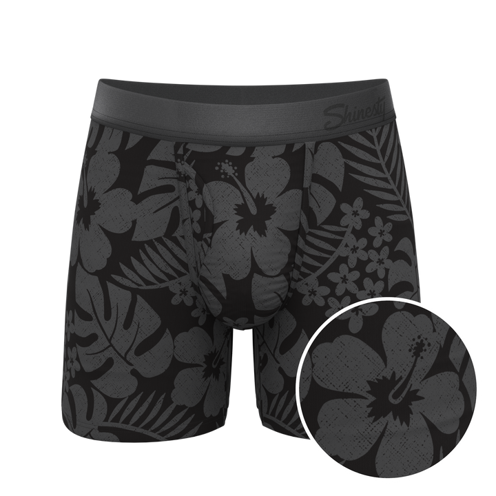 Shinesty The Midnight Flora Black Tonal Tropical Ball Hammock® Pouch Boxer Briefs with Fly