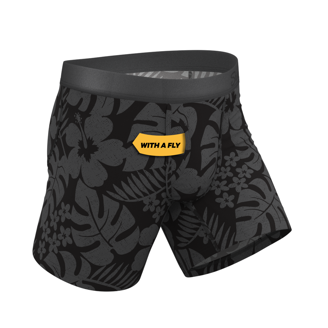 Shinesty The Midnight Flora Black Tonal Tropical Ball Hammock® Pouch Boxer Briefs with Fly