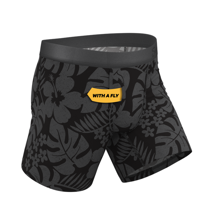 Shinesty The Midnight Flora Black Tonal Tropical Ball Hammock® Pouch Boxer Briefs with Fly